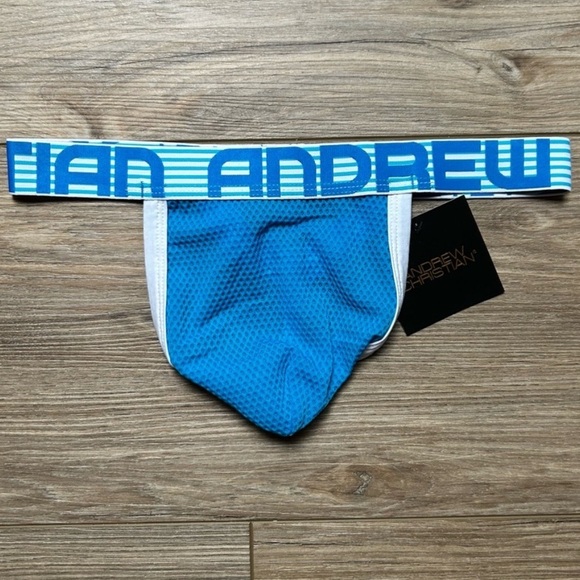 Andrew Christian | Blue Men's Mesh V Back Thong  Underwear (Small) - Picture 1 of 9